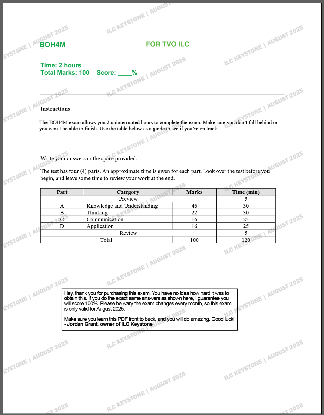 BOH4M Exam - June 2025