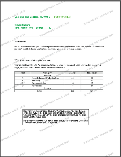 MCV4U Exam - August 2025